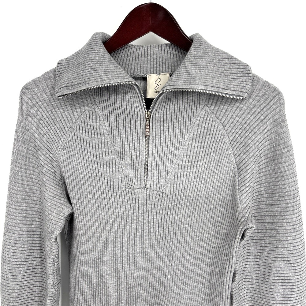 Sioni Gray Ribbed Sweater Pullover Super Soft w/ Diamond Zip Pull Women's Sz M